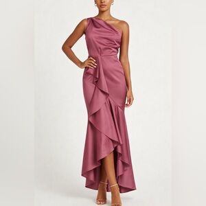 Theia Designer Sample Piece Rose Satin Strapless Mermaid Style Midi Dress Size 4